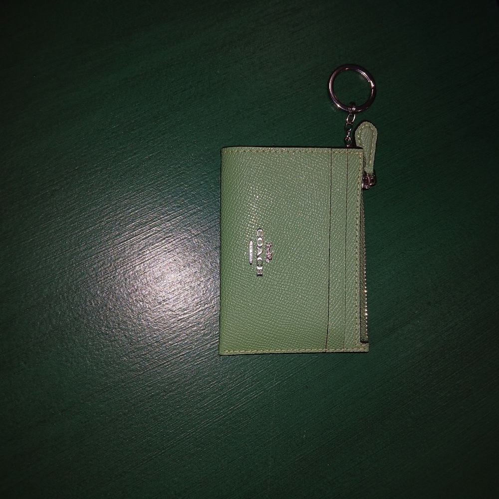 Coach Green Leather Keychain Wallet Card Case